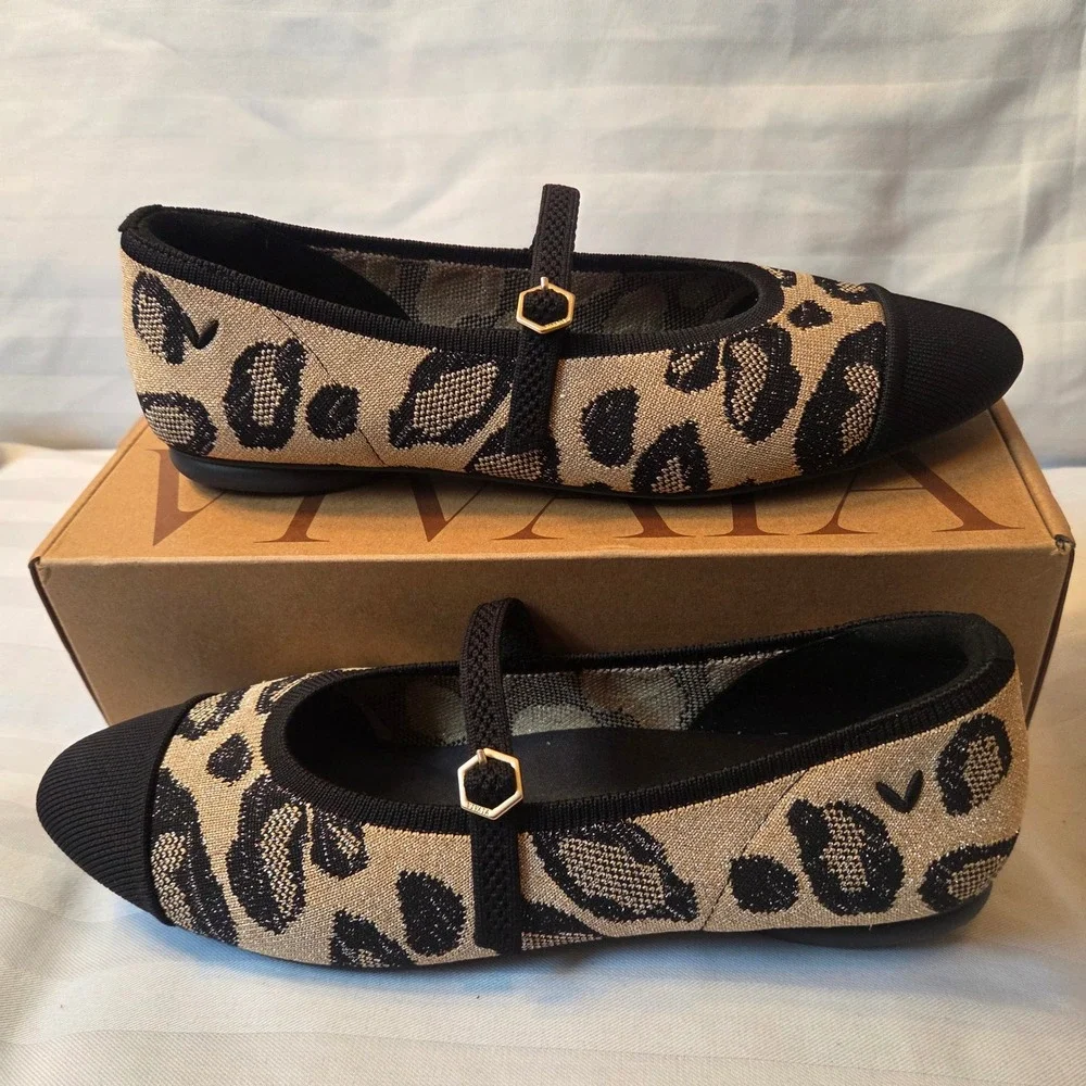 VIVAIA Tamia Metallic Leopard Almond Toe Mary Jane Flats EU 39.5 US 8.5 NEW